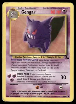Pokemon Cards Gengar 20/62 UNLIMITED WOTC Fossil Rare HP *2 - Image 1