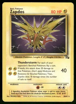 Pokemon Cards Zapdos 30/62 UNLIMITED Fossil WOTC Rare MP - Image 1