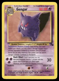 Pokemon Cards Gengar 20/62 UNLIMITED WOTC Fossil Rare LP *1 - Image 1
