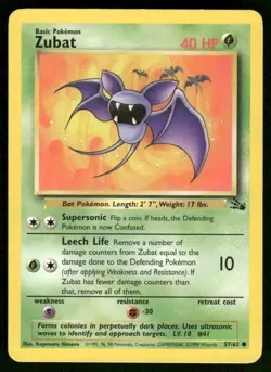 Pokemon Cards Zubat 57/62 UNLIMITED Fossil WOTC Common LP - Image 1