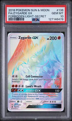 2018 POKEMON SUN & MOON FORBIDDEN LIGHT SECRET #136 FULL ART/ZYGARDE GX PSA 10 - Image 1