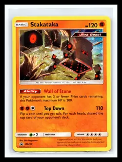 💥 Stakataka SM209 Sun & Moon Black Star Promo Cosmos Holo Pokemon Card - Image 1