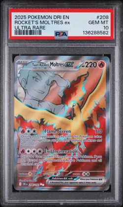 2025 POKEMON DRI EN-DESTINED RIVALS ULTRA RARE TEAM ROCKET'S MOLTRES EX PSA 10 - Image 1