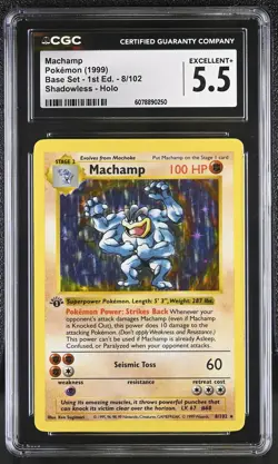 Pokemon TCG GRADED 1999 Machamp 8/102 Base Set 1st Edition Holo EXC+ 5.5 ENG - Image 1