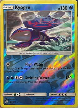Kyogre Reverse Holo Rare - 53/236 - Cosmic Eclipse Pokemon 2019 - Image 1