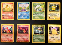 1999 Pokemon Base Set Lot Charmander, Squirtle, Bulbasaur, Pikachu + 1st Ed, NM! - Image 1