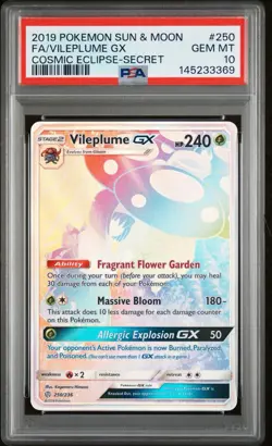 2019 Pokemon Sun & Moon Hidden Fates FA Vileplume GX Secret Rare PSA 10 - Image 1