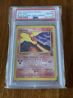 PSA 10 Gem Mint Moltres Black Star Promo 21 WOTC 2000 Pokemon Aoki Error Graded - Image 1
