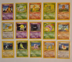 15 Pokemon Cards from the 1999 Base set of 102 (includes Bulbasaur & Charmander) - Image 1