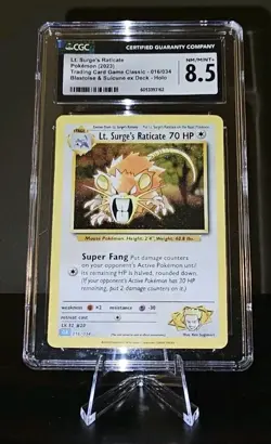 CGC NM/MINT 8.5 LT. Surge's Raticate Pokemon Slab Card 2023 016/034 HOLO - Image 1