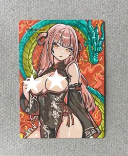 Magic MTG Altered Painted Mountain Dragon Princess Anime Girl by white_alters - Image 1