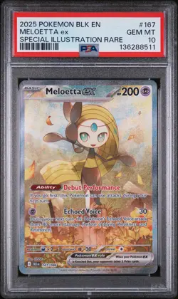 2025 POKEMON BLK EN-BLACK BOLT SPECIAL ILLUSTRATION RARE #167 MELOETTA EX PSA 10 - Image 1