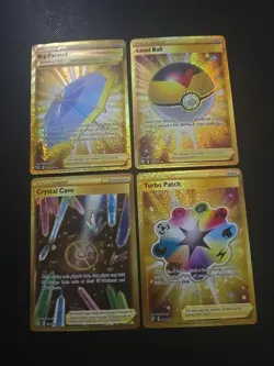 Pokemon 4 Trainers LOT OF 4 Big parasol,Level Ball,Crystal Cave,Turbo Patch Mint - Image 1