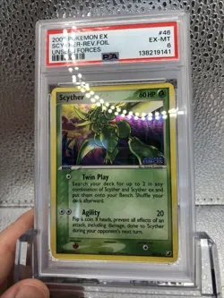 2005 POKEMON ENGLISH EX UNSEEN FORCES #46 SCYTHER-REVERSE HOLO STAMP PSA 6 - Image 1