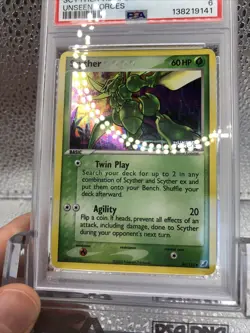 2005 POKEMON ENGLISH EX UNSEEN FORCES #46 SCYTHER-REVERSE HOLO STAMP PSA 6 - Image 2