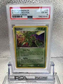 2005 POKEMON ENGLISH EX UNSEEN FORCES #46 SCYTHER-REVERSE HOLO STAMP PSA 6 - Image 4