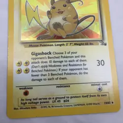 1999 Pokemon Fossil Raichu Holo 14/62 WOTC Vintage Rare Holographic Card - Image 3