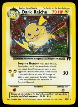 Dark Raichu 83/82 Secret Rare Holo Team Rocket Pokemon Card dented - Image 1
