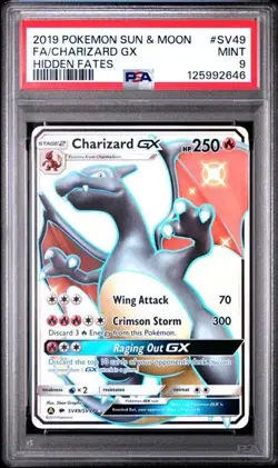 2019 Pokemon Sun & Moon Hidden Fates Shiny Vault Charizard GX SV49/SV94 PSA 9 - Image 1