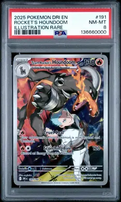 2025 POKEMON DESTINED RIVALS ILLUSTRATION RARE #191 TEAM ROCKET'S HOUNDOOM PSA 8 - Image 1