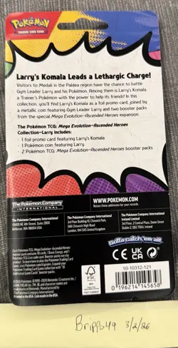 Pokemon Ascended Heroes 2-Pack Blister: Larry (2 Pks, Promo, Coin) New, Sealed - Image 2