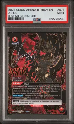 Union Arena Black Clover Asta SR 3 Star Signature PSA 9 - Image 1