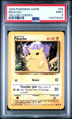 1999 POKEMON GAME #58 PIKACHU YELLOW CHEEKS PSA 9 MINT BASE SET UNLIMITED - Image 1