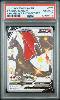 2020 POKEMON SWORD & SHIELD CHAMP'S PATH SECRET #079 FULL ART/CHARIZARD V PSA 10 - Image 1