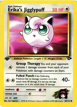 Pokemon TCG Erika's Jigglypuff Card 69/132 1st Edition Gym Challenge VLP - Image 1