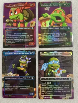 Lot 4- TMNT MTG Borderless #196-#199 (Foil) Raph Michelangelo Leonardo Donnie - Image 1