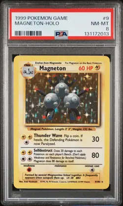 1999 POKEMON BASE SET UNLIMITED #9 MAGNETON-HOLO PSA 8 - Image 1