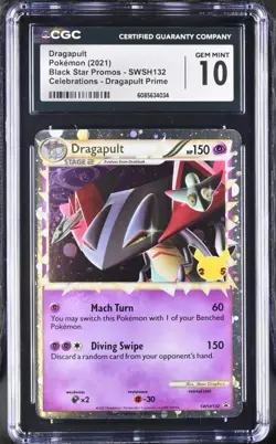 2021 Pokemon Celebrations Black Star Promos Dragapult Prime SWSH132 CGC 10 - Image 1