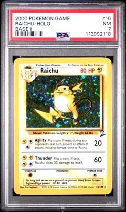 2000 Pokemon Base Set 2 Raichu Holo #16/130 PSA 7 - Image 1
