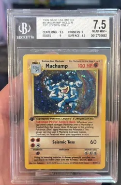 BGS 7.5 NM+ Machamp 1st Edition 8/102 Base Set Holo Pokemon 1999 W/ Sub Grades - Image 1