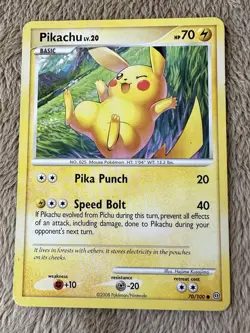 2008 Pokemon TCG DP Stormfront Pikachu Lv.20 HP 70 Common Non-holo 70/100 LP - Image 1