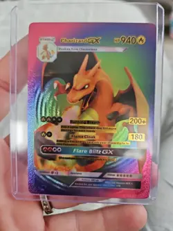 Charizard GX Rainbow Foil Fan Art Vinyl Textured Collector Card HP940 Flare Blit - Image 1