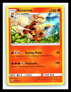 💥 Pokemon TCG Arcanine Sun & Moon Base Set 22/149 Reverse Holo Holo Rare NMPok - Image 1