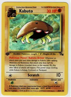 Kabuto 50/62 Pokemon Fossil 1st First Edition Common MP - Image 1