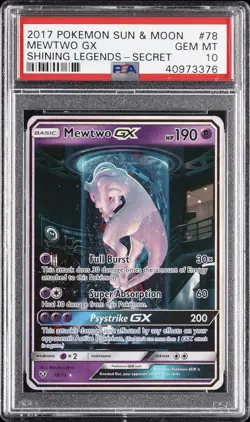 2017 POKEMON SUN & MOON SHINING LEGENDS SECRET #78 MEWTWO GX PSA 10 - Image 1