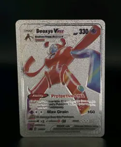 Pokemon Deoxys VMAX 330hp Silver Foil Fan Art Collector Card TCG - Image 1