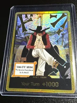 One Piece TCG The Azure Sea’s Seven English DON!! Card (Dracule Mihawk) (Gold) - Image 2