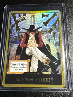 One Piece TCG The Azure Sea’s Seven English DON!! Card (Dracule Mihawk) (Gold) - Image 4