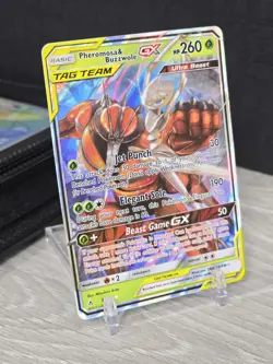 Pokemon Card Pheromosa & Buzzwole GX 1/214 Sm- Unbroken Bonds Holo Tag Team NM - Image 1