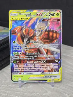 Pokemon Card Pheromosa & Buzzwole GX 1/214 Sm- Unbroken Bonds Holo Tag Team NM - Image 3