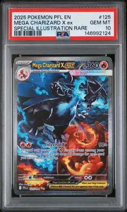 2025 POKEMON PFL EN-PHANTASMAL FLAMES #125 MEGA CHARIZARD X EX PSA 10 - Image 1