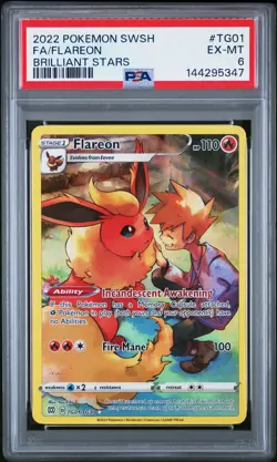 2022 POKEMON SWORD & SHIELD BRILLIANT STARS #TG01 FULL ART/FLAREON PSA 6 - Image 1