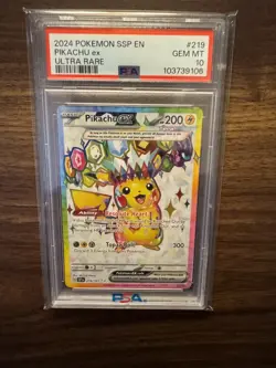 2024 POKEMON SSP EN-SURGING SPARKS ULTRA RARE #219 PIKACHU EX PSA 10 - Image 1