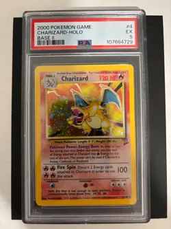 Pokemon TCG 2000 Charizard 4/130 Base Set 2 Holo Rare PSA 5 Excellent - Image 1