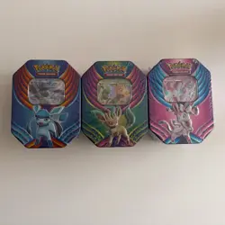 2018 Pokemon TCG Evolution Celebration Tins - Set Of 3 Leafeon Glaceon Sylveon - Image 1
