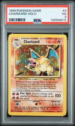 Pokemon Card PSA 3 Charizard 4/102 Base Set Game Holo Vintage Original Foil 1999 - Image 1